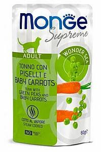 Hrana umeda pentru pisici Monge POUCH SUPREME ADULT Tuna/Peas/Baby Carrot 80gr.
