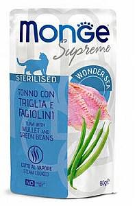 Hrana umeda pentru pisici Monge POUCH SUPREME STERILISED Tuna/Mullet/Green Beans 80gr.