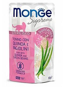 Hrana umeda pentru pisici Monge SUPREME STERILISED Tuna/Quinoa/Green Beans 80gr.