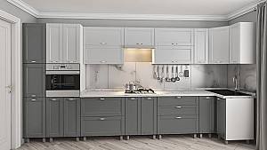 Set mobila bucatarie PS ECO 4.1x0.9 m (vopsita, frez. Modern) Alb/Gri