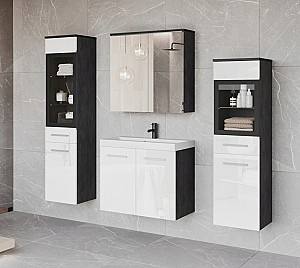 Set de mobila de baie Bratex Madrit II Matera (Negru)/Alb Lucios
