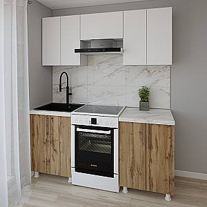 Set mobila bucatarie Smartex K1 180 cm Alb / Stejar Închis
