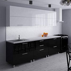 Set mobila bucatarie PS Blum 2.4 m (MDF lucioasa) Alb / Negru