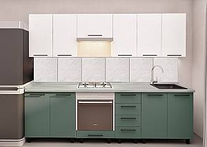 Set mobila bucatarie PS Iulia (Trendy Panel) 2.6 m White(Alb)/Relax Green(Verde)