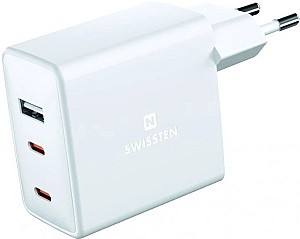 Incarcator telefon SWISSTEN GaN 2xUSB-C + 1xUSB 70W White