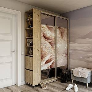 Шкаф-купе Confort-NV 120x60x220 (фотопечать) Дуб Артизан/Картинка(4005)/Зеркало Бронз + Приставка