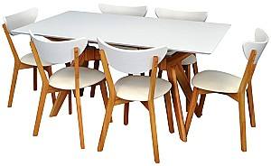 Набор стол и стулья Evelin Raffles Rectangular White / Bella Beech + 6 стульев Cameroon White / Bella Beech