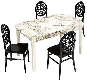 Set de masa si scaune Modalife Sofia Marmura Alba + Venus 4 scaune Negre