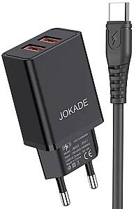 Зарядное устройство для телефона Jokade Wall Charger with Cable USB to Type-C Dual Port 5A Yiyue Black