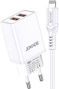 Зарядное устройство для телефона Jokade Wall Charger with Cable USB-A to Lightning Dual Port JB024 White