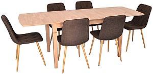 Set de masa si scaune Evelin HV-27V Light Brown + 6 scaune YTC 080 Wo / BJORN45 Dark Brown