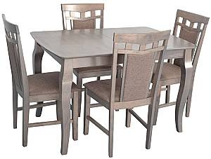 Set de masa si scaune Evelin HV-29V Antique Grey + 4 scaune Deepa R Antique Grey / Ekea12 Brown