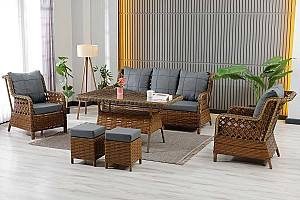 Set mobila de gradina Stars Plastik Vilza Rattan 3+1+1 (Puf 1+1) Maro
