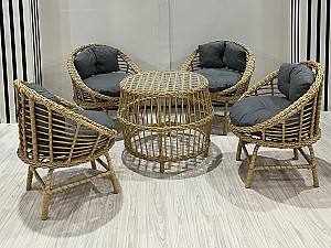 Set mobila de gradina Stars Plastik Linda Rattan 4+1 Bej