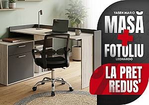 Masa de birou Yasen Mario Stejar Kraft Alb / Grafit + Fotoliu Leonardo