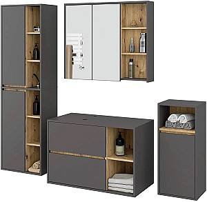 Set de mobila de baie Akord Vami cu orificii Grafit/Stejar Artisan (Maro)