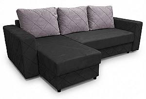 Угловой диван Aurus Cristal 255x150 см (tick-tac) Черный / Серо-Фиолетовый