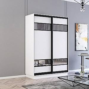Dulap-cupe Mobildor Lux Fox 140 (2 PAL cu elemente din oglindă) (profil negru) Alb