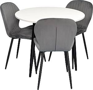 Набор стол и стулья Evelin DT 404-3B + 3 стула YTC-064 B / BLU-14 (Dark Grey)
