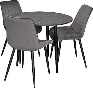 Набор стол и стулья Evelin DT 404-6B + 3 стула YTC-055 B / BLU-14 (Dark Grey)