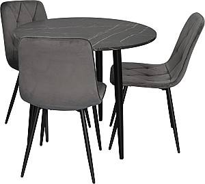 Набор стол и стулья Evelin DT 404-6B + 3 стула YTC-080 B / BLU-14 (Dark Grey)