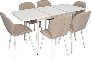 Set de masa si scaune Evelin DT 531R Wh  + 6 scaune YTC-064 Wh / BJORN-24 (Light Beige)