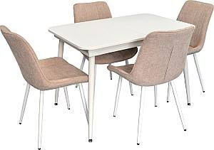 Set de masa si scaune Evelin DT 531R Wh + 4 scaune YTC-055 Wh / UF885-03 (Light Beige)
