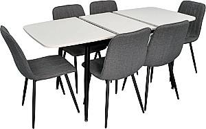 Set de masa si scaune Evelin DT 532R B + 6 scaune YTC-078 B / BJORN-13 (Grey)