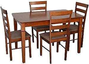 Набор стол и стулья Evelin HV-27V Burnish Oak + 4 стульев GLORIA Burnish Oak / Ekea12 Dark Brown