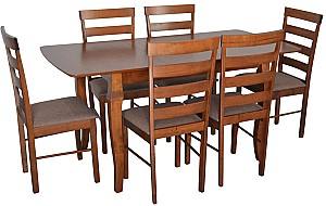 Набор стол и стулья Evelin HV-29V Burnish Oak + 6 стульев GLORIA Burnish Oak / Ekea12 Dark Brown