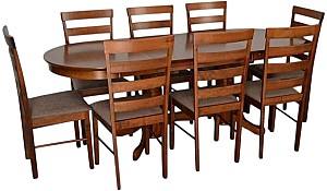 Набор стол и стулья Evelin HV-31N Burnish Oak + 8 стульев GLORIA Burnish Oak / Ekea12 Dark Brown
