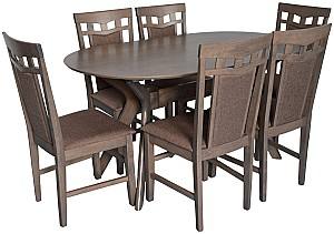 Набор стол и стулья Evelin Raffles Oval Antique Grey + 6 стульев Deepa R Antique Grey / Ekea12 Dark Brown