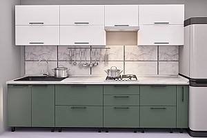 Set mobila bucatarie PS Kvadro (Trendy Panel) 3 m White(Alb)/Relax Green(Verde)