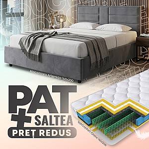 Pat Alcantara Artemida 160x200 Gri + Saltea Salt Confort Clasic 160x200