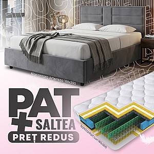 Pat Alcantara Artemida 180x200 Gri + Saltea Salt Confort Lux 180x200