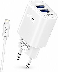Зарядное устройство для телефона BAVIN PC913L + Cable Lightning White