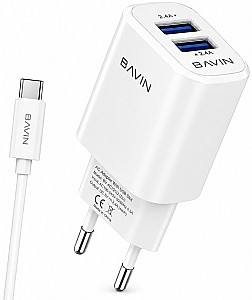 Зарядное устройство для телефона BAVIN PC913T + Cable Type-C White