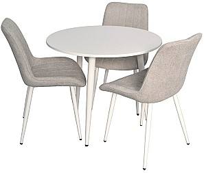 Набор стол и стулья Evelin DT 404-5 Wh + 3 стула YTC-055 Wh / UF885-13 Light Grey