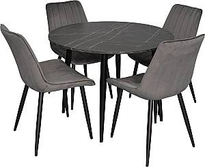 Set de masa si scaune Evelin DT 402-6B + 4 scaune YTC-055 B / BLUVEL-14 (Dark Grey)