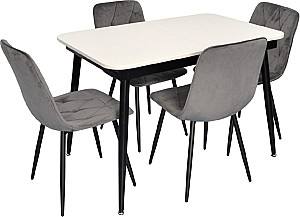 Набор стол и стулья Evelin DT 531R B + 4 стула YTC-080 B / BLUVEL-14 (Dark Grey)