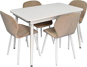 Набор стол и стулья Evelin DT 531R Wh  + 4 стула YTC-064 Wh / UF910-01 (Light Beige)