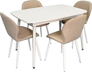 Набор стол и стулья Evelin DT 532R Wh + 4 стула YTC-064Wh BJORN-24 (Light Beige)