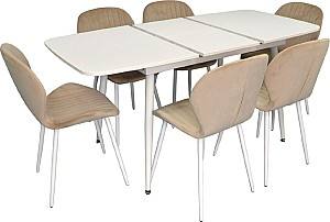 Набор стол и стулья Evelin DT 532R Wh + 6 стульев YTC-064 Wh / UF910-01 (Light Beige)