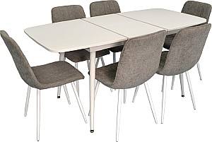 Набор стол и стулья Evelin DT 532R Wh + 6 стульев YTC-078 Wh / UF885-14 (Grey)