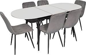Набор стол и стулья Evelin DT 533R B + 6 стульев YTC-080 B / BLUVEL-14 (Dark Grey)