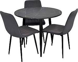 Набор стол и стулья Evelin DT 404-6B + 3 стула YTC-078 B / BLUVEL-14 (Dark Grey)