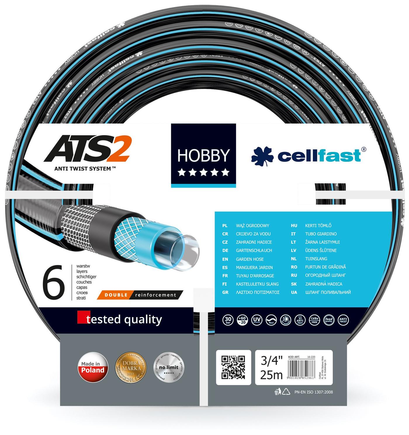 Шланг для полива Cellfast HOBBY ATS2™ D.3/4 (18-22 mm) 16-220/L-25m