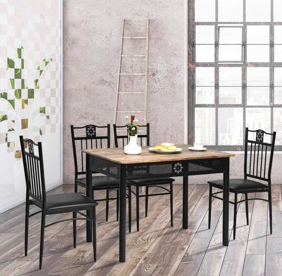 Набор стол и стулья Costway HW66276BK (Wood/Black)