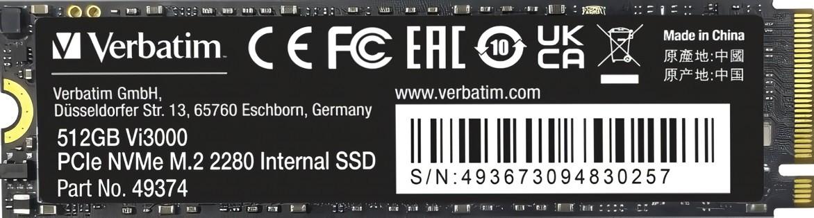 SSD накопитель Verbatim Vi3000 M.2 NVMe SSD 512GB (VI3000-512-49374)