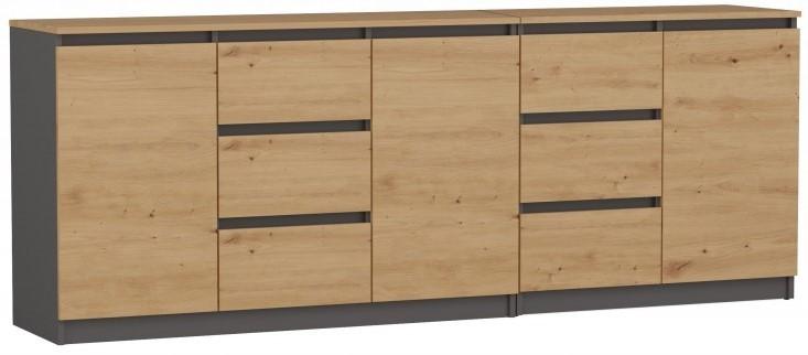 Comoda TopEshop Costa 3D6S Antracit (Gri)/Stejar Artisanal (Maro)